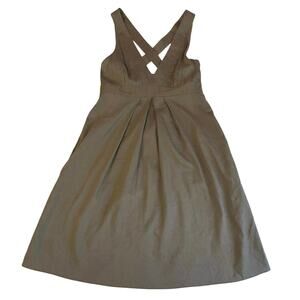 theory Olive Green/ Brown Linen Blend V Neck Cross Back Mini Sundress Size 2 Y2K